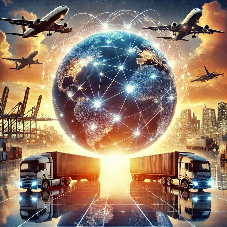 PSD global business logistics import export background