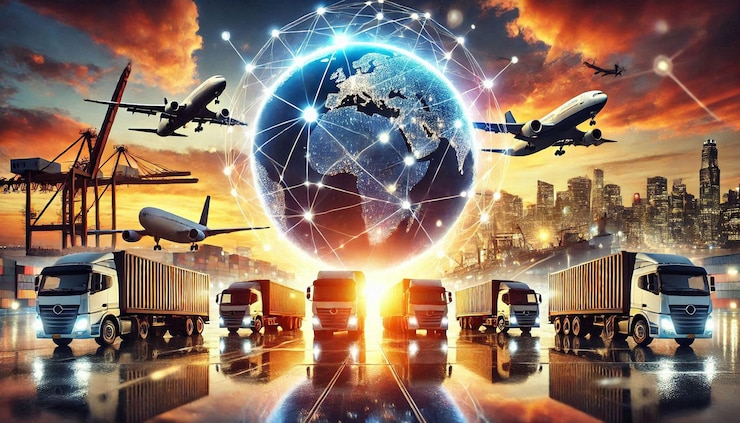 PSD global business logistics import export background