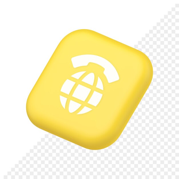 Global communication internet call connection button planet with handset symbol website icon 3d rendering