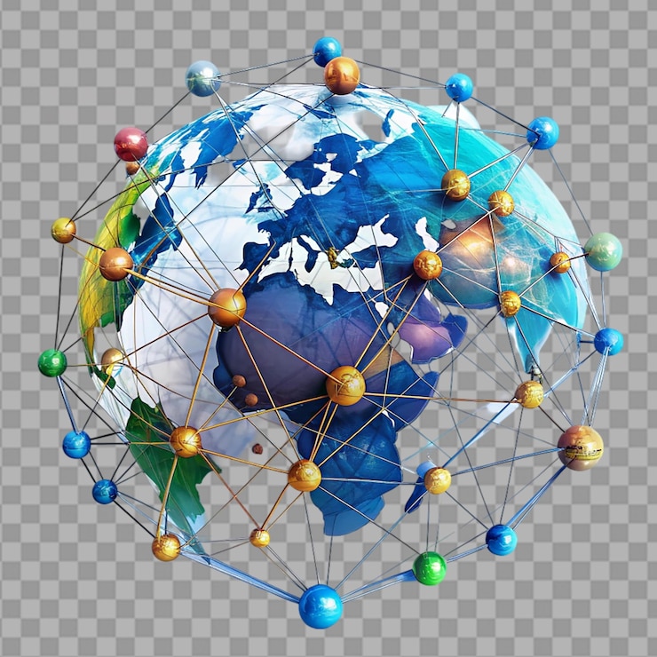 PSD global concept network on transparent background