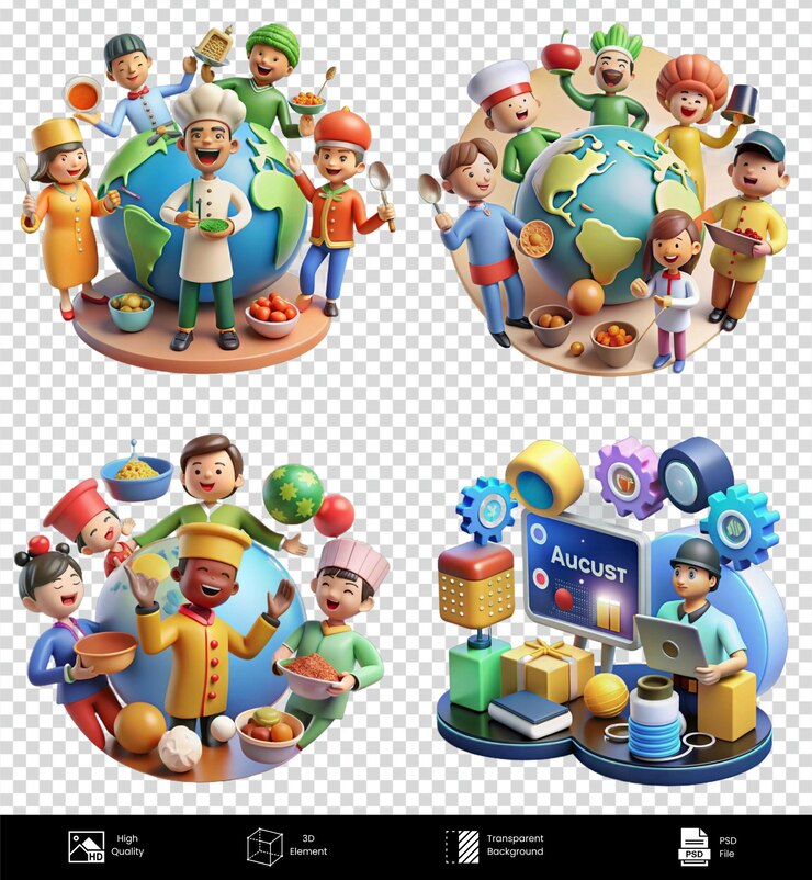 PSD global cuisine 3d render illustration diverse chefs celebrate world food