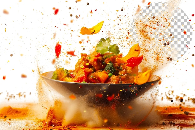 PSD global curry explosion een wereldwijde curryplate met een verscheidenheid aan smaken op doorzichtige bg