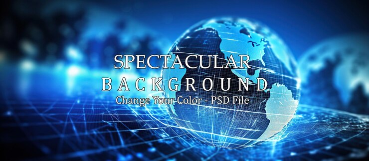 PSD 地球と抽象的なネットワークラインとのグローバルデジタル接続