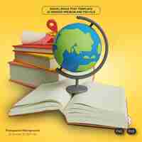 PSD global education 3d render illustration