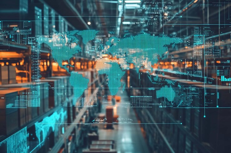 PSD global logistics network overlayed on warehouse interior