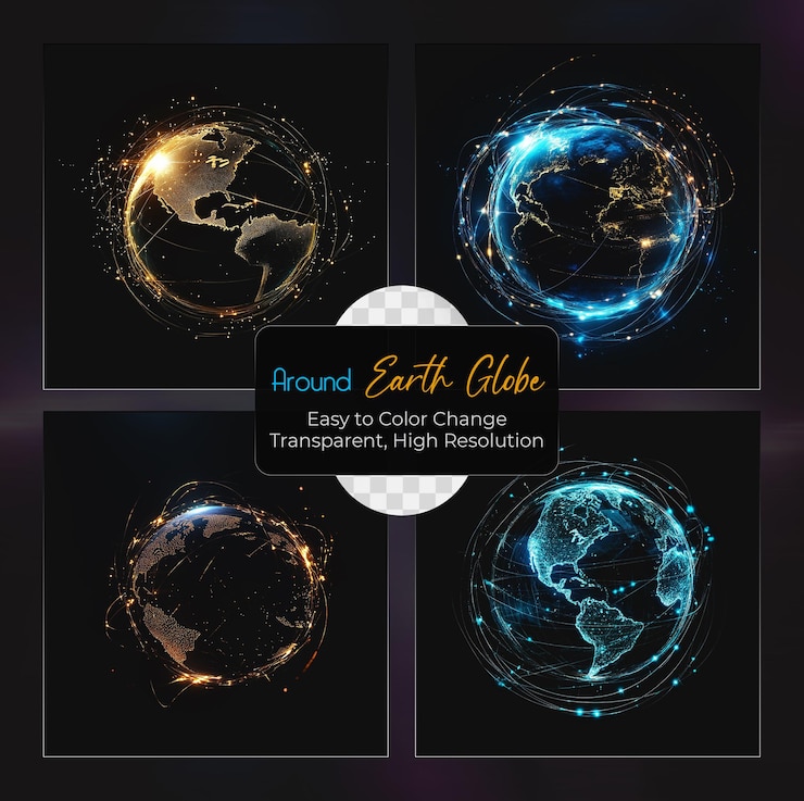 PSD global network connection around the earth planet set on transparent background