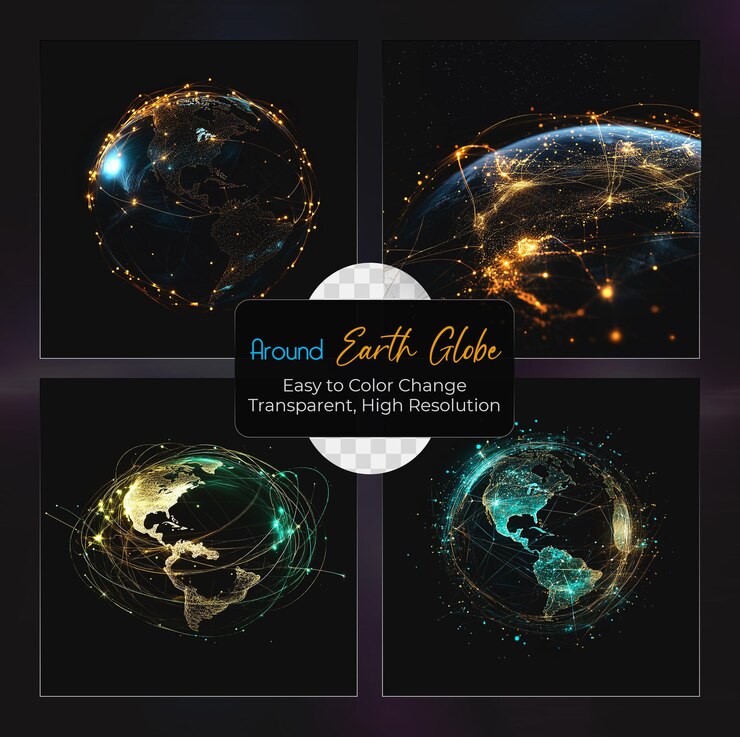 PSD global network connection around the earth planet set on transparent background