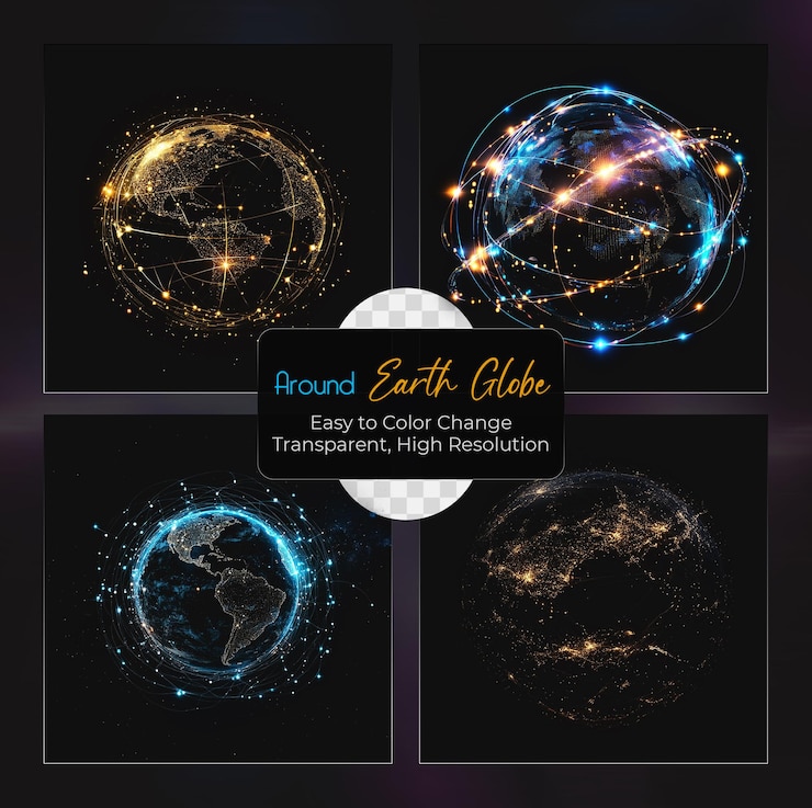 PSD global network connection around the earth planet set on transparent background
