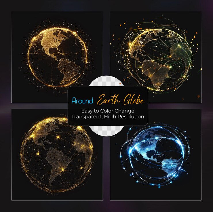 PSD global network connection around the earth planet set on transparent background