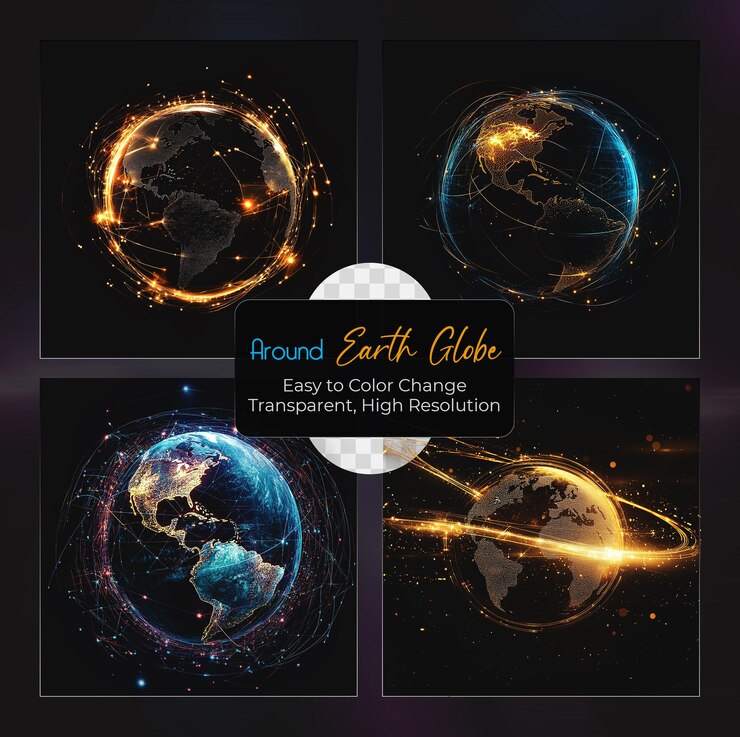 PSD global network connection around the earth planet set on transparent background