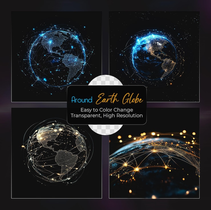 PSD global network connection around the earth planet set on transparent background