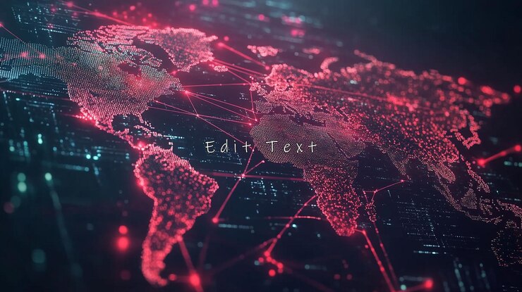 PSD global network connections digital world map