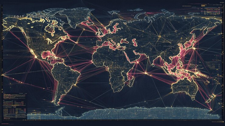 PSD global network connections visualized on a dark world map showing interconnectedness