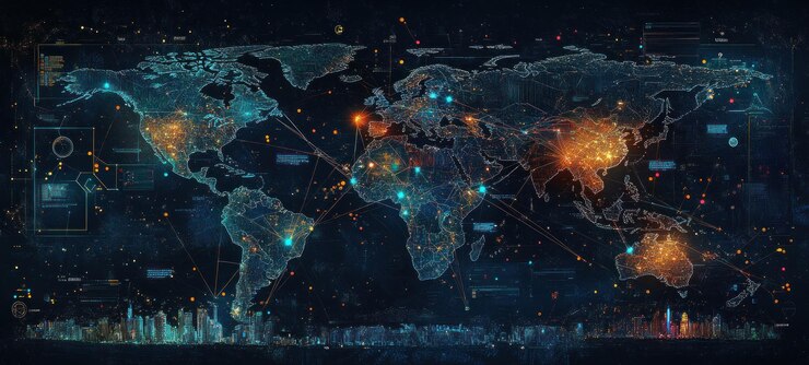 PSD global network connectivity a visual representation of worldwide digital interconnections