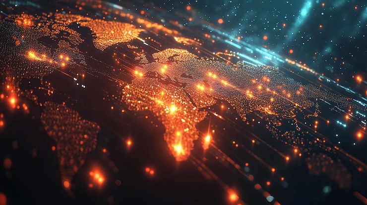 PSD global network map with glowing points