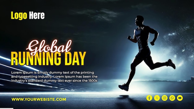 PSD modello di banner e poster per i social media del global running day