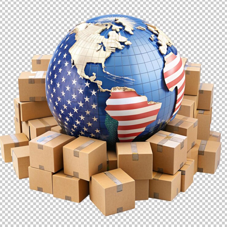 PSD global shipping and logistic concept sphere with on transparent background