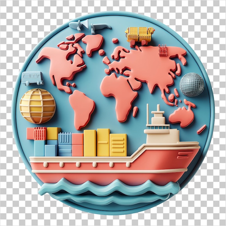 PSD global trade and shipping model illustration