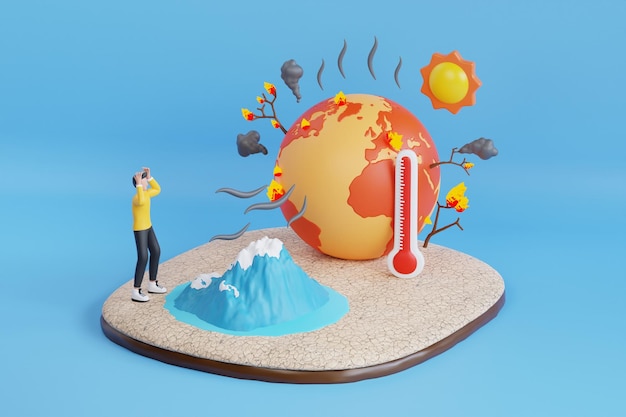 PSD riscaldamento globale illustrazione 3d inquinamento ambientale riscaldamento globale impatto aumento della temperatura