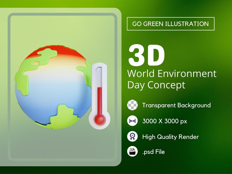 PSD глобальное потепление 3d иллюстрация премиум psd
