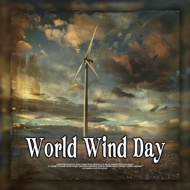 PSD global wind day with earth globe and winds turbines for power and energy background