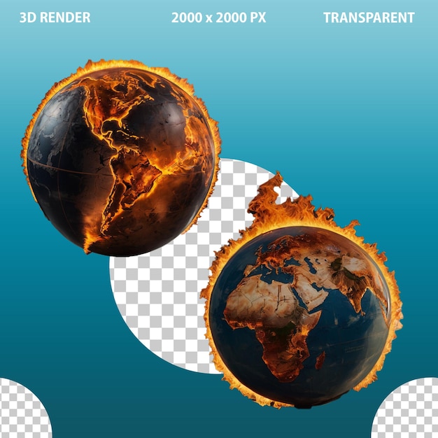 Globalne ocieplenie z ziemią w ogniu z png przezroczystym tłem