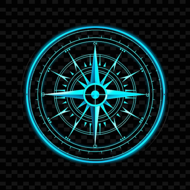 PSD globe aqua blue circular neon lines compass decorations circ png y2k shapes transparent light arts