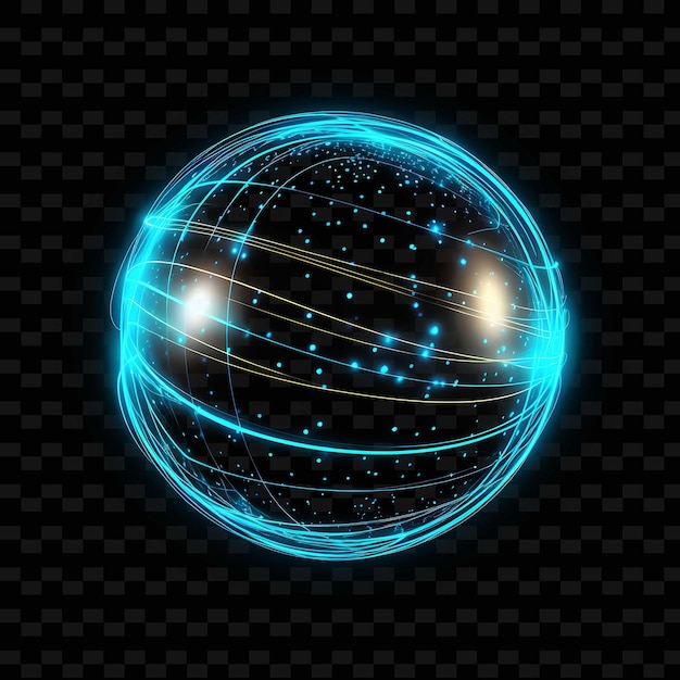 PSD globe aqua blue circular neon lines kompas dekoracje circ png y2k kształty transparent light arts