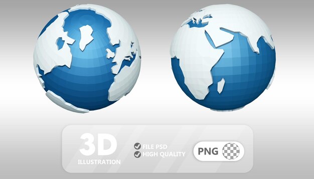 PSD globe earth 3d rendering composition on transparent background