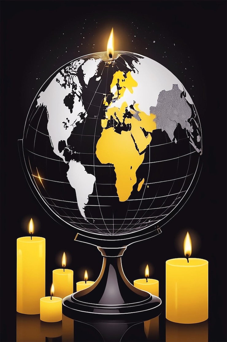 PSD a globe and a lit candle to represent the campaign against climate change called earth hour