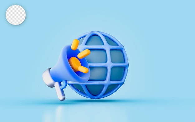 globe megaphone sing 3d render concept for global attention announcement breaking news
