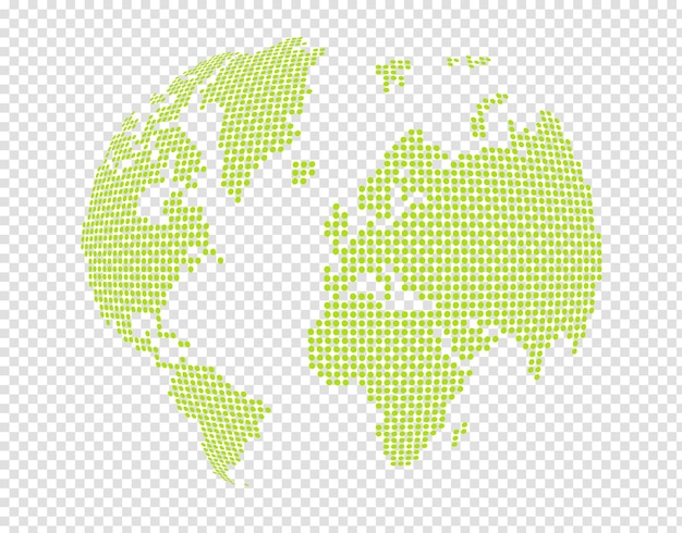 PSD globe wereldkaart gemaakt van groene stippen geïsoleerd op transparante achtergrond