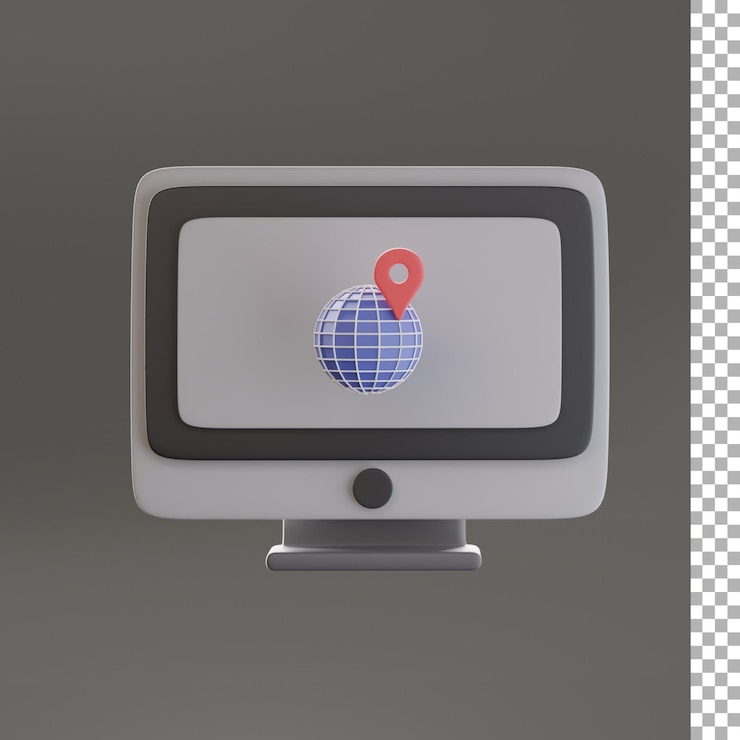PSD globe with computer 3d illustration