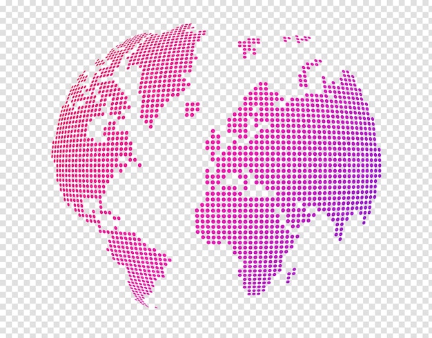 Карта мира глобуса из красных и фиолетовых точек, изолированных на прозрачном фоне