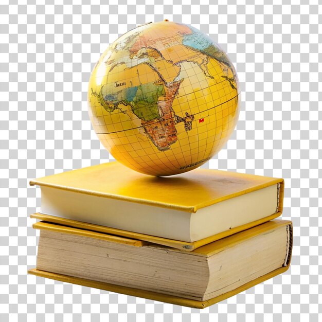 PSD a globe on yellow stacked book isolated on transparent background