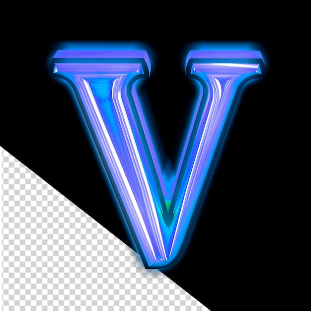 PSD gloeiend blauw symbool letter v