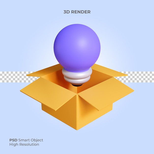 PSD gloeilamp uit doos pictogram 3d render illustratie geïsoleerd premium psd