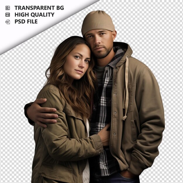 PSD gloomy american couple ultra realistic style white backgr