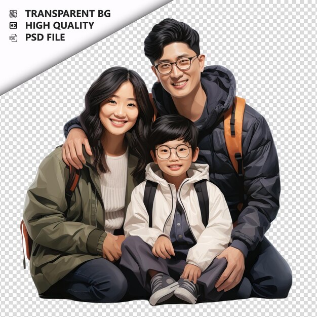 Gloomy asian family ultra realistic style white backgroun