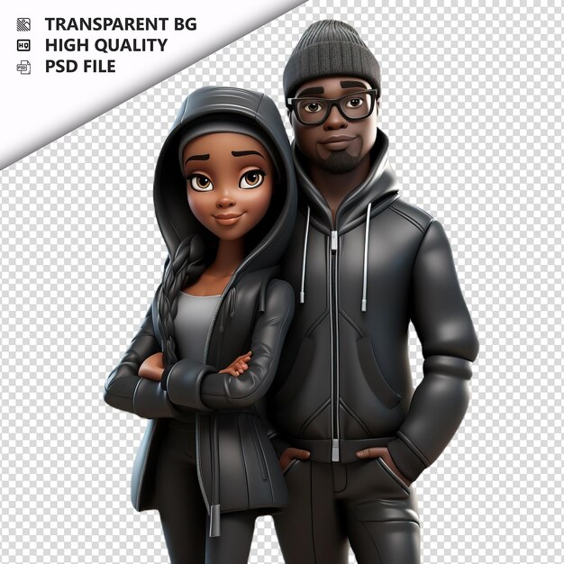 Gloomy black couple 3d cartoon style witte achtergrond iso