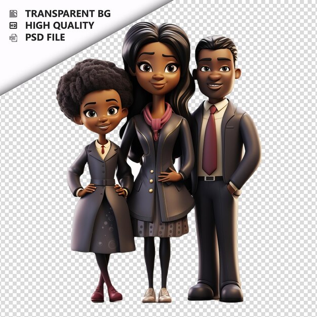 PSD Глубокая черная семья 3d мультфильмный стиль белый фон iso
