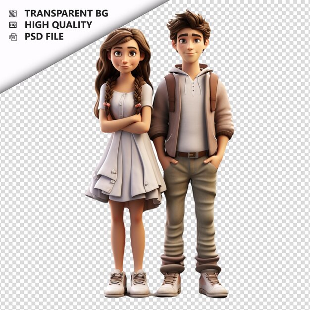 Gloomy white couple 3d cartoon style white background iso