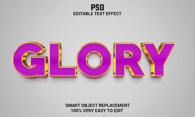 Glory 3d редактируемый текстовый эффект с фоном premium psd