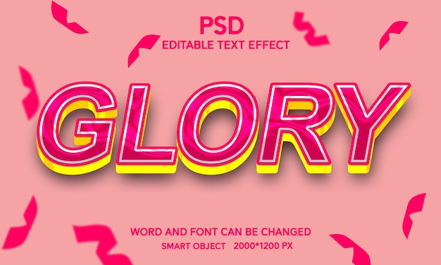 PSD glory fully editable text effect with background