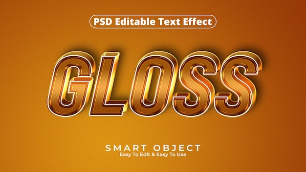 Gloss creative редактируемый 3d текстовый эффект со смарт-объектом премиум psd