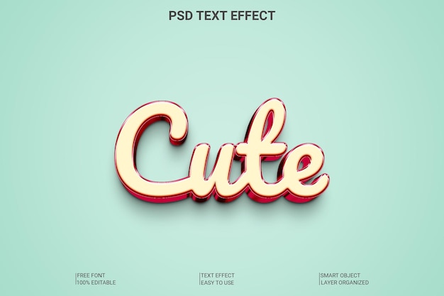 Glossy 3D Cute Text Effect in Red and Gold Typography