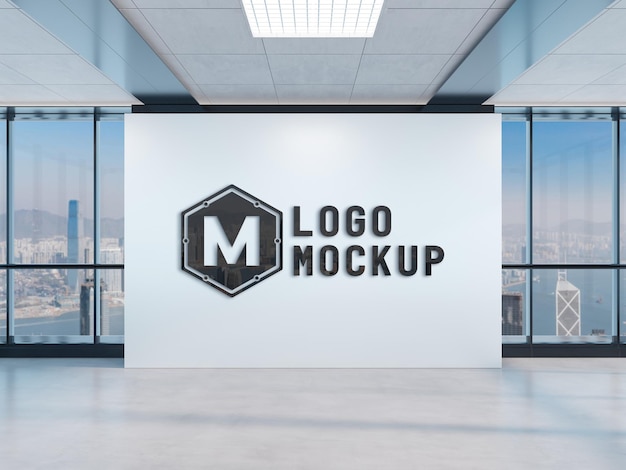 Logo 3d lucido sulla parete dell'ufficio mockup