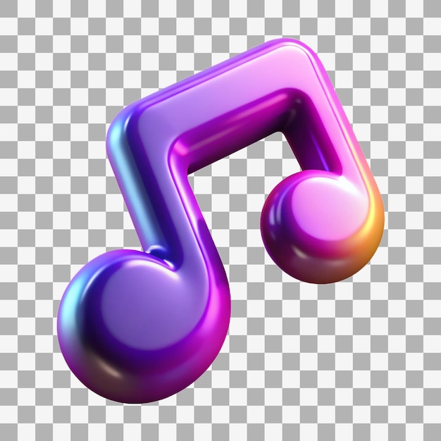 glossy 3d render of a musical note in a gradient of purple pink and blue