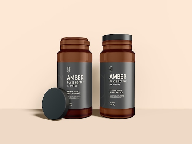 Glossy amber glass jar branding mockup