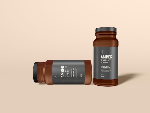 Glossy amber glass jar branding mockup